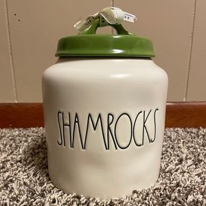 Rae Dunn Shamrocks canister, large and chubby